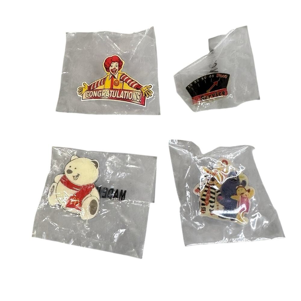 Lot of 4 Vintage McDonald’s Restaurant Employee Pins Ronald Grimace ￼